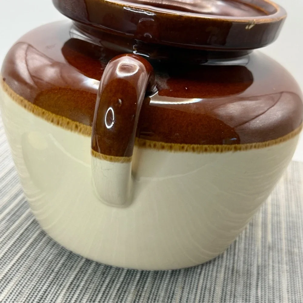 Vintage McCoy Pottery 342 Bean Pot Casserole with Lid Brown Cream Glaze 2 Quart